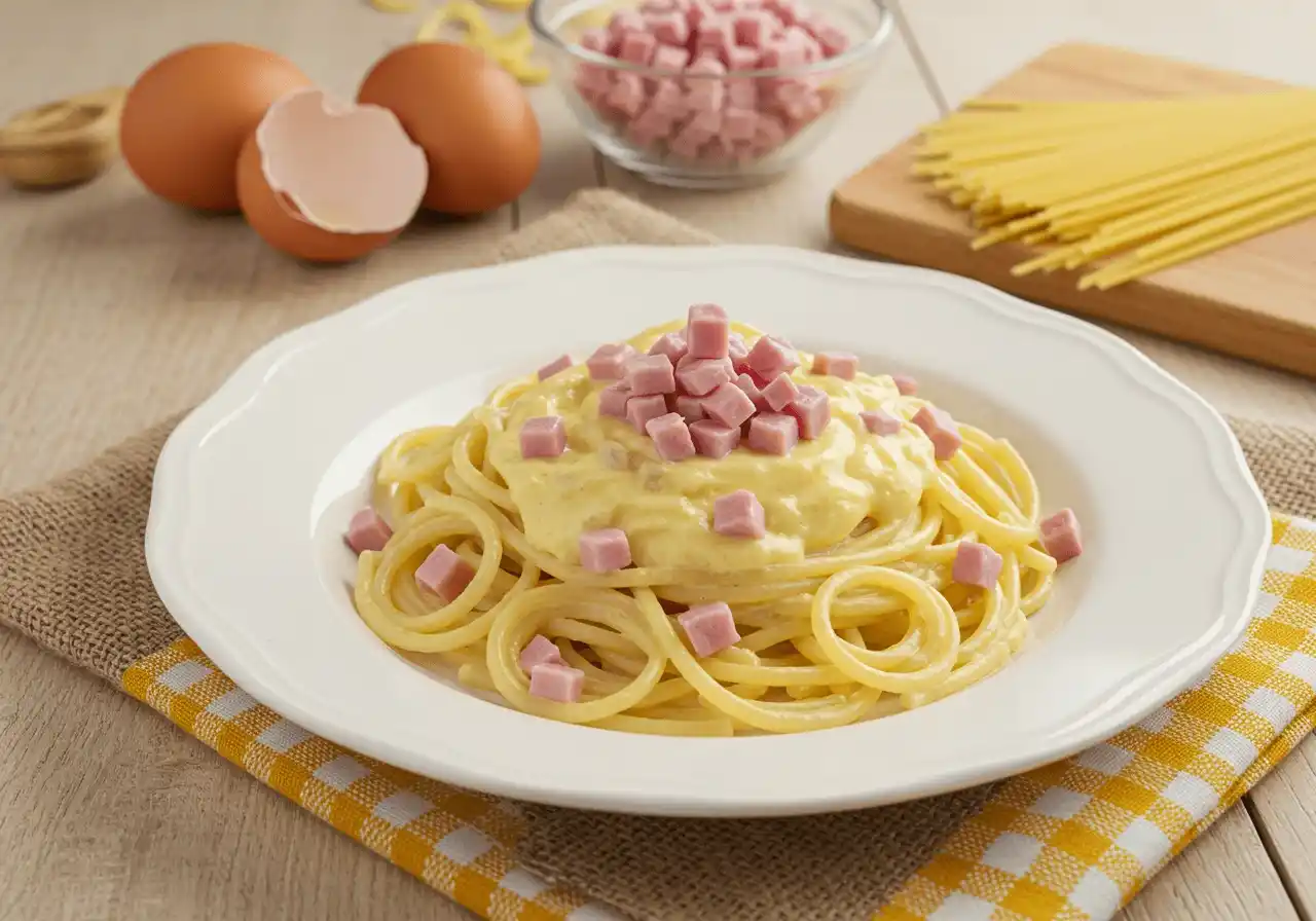pasta alla carbonara con la pancetta​